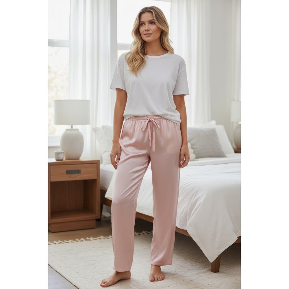 Leisureland Pink Satin Pajama Pants Women’s Size Large Silky Lounge Sleepwear